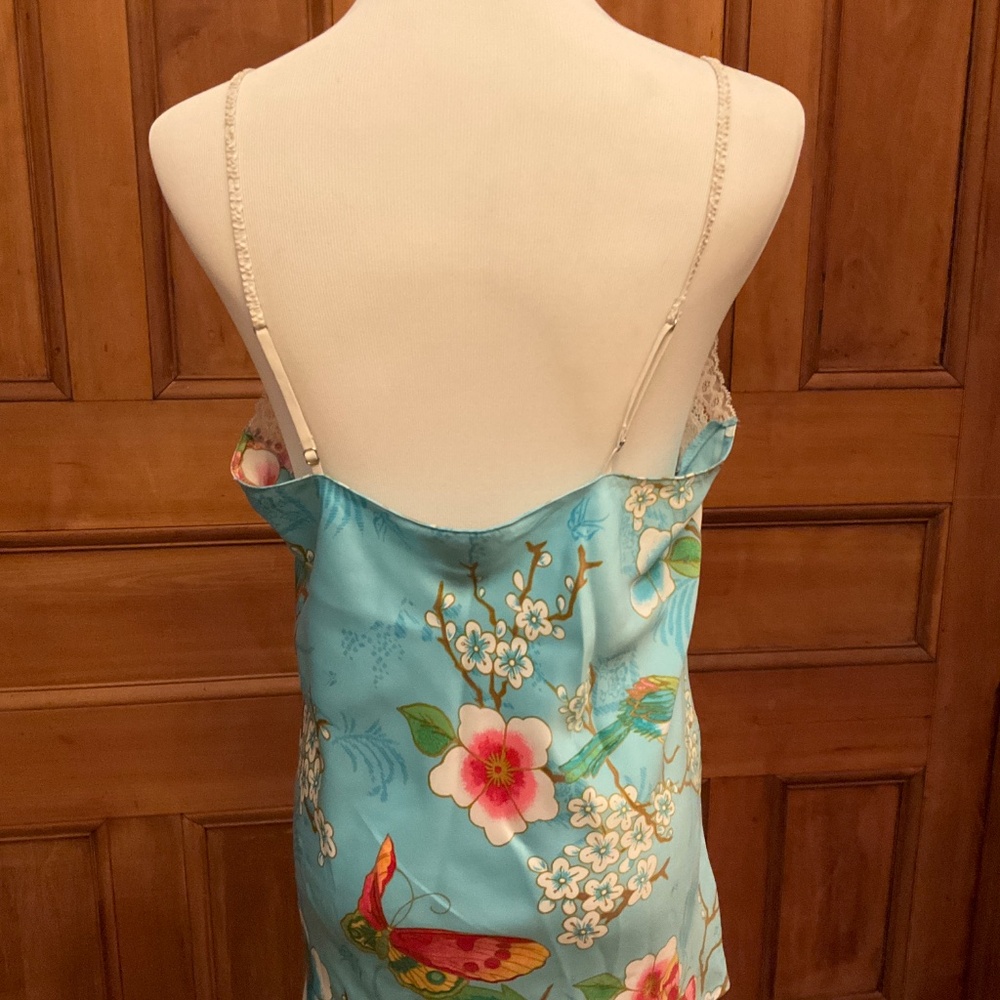 NATORI size M Light Blue Cherry Blossom satin cami / camisole top - Picture 3 of 9